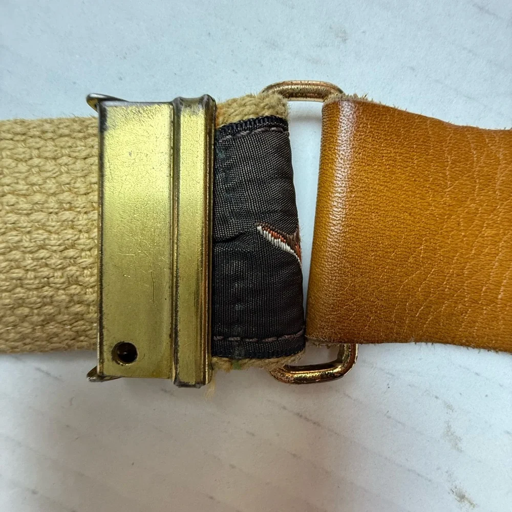 Vintage Leather And Fabric Belt Deer Men’s‎ 44.5” Hunting Woodland Buck Buckle